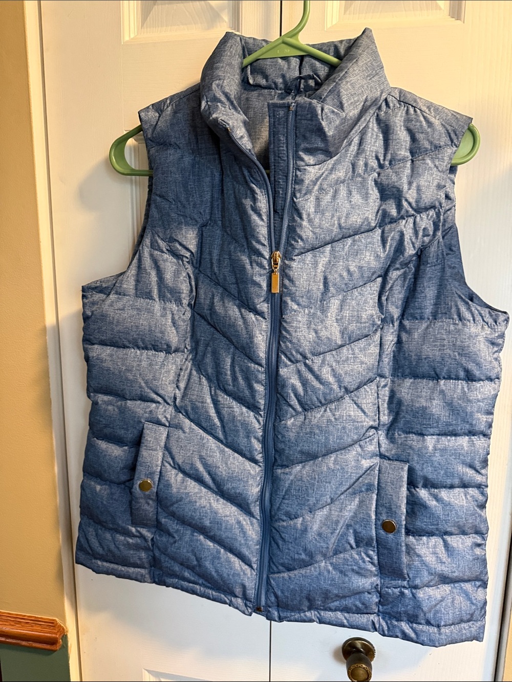 Charter Club Denim-Textured Light Blue Quilted Puffer Vest